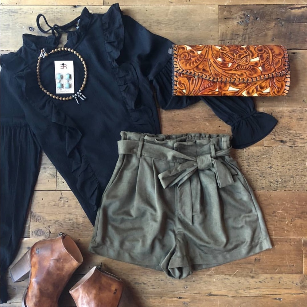 Olive Suede Shorts